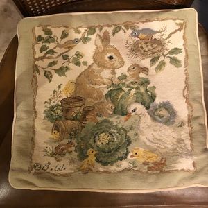 Vintage cross-stitch rabbit pillow cover